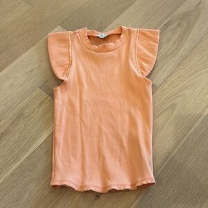 Francesca’s Blue Rain Orange ribbed top flutter capped sleeve. Sz Medium tween